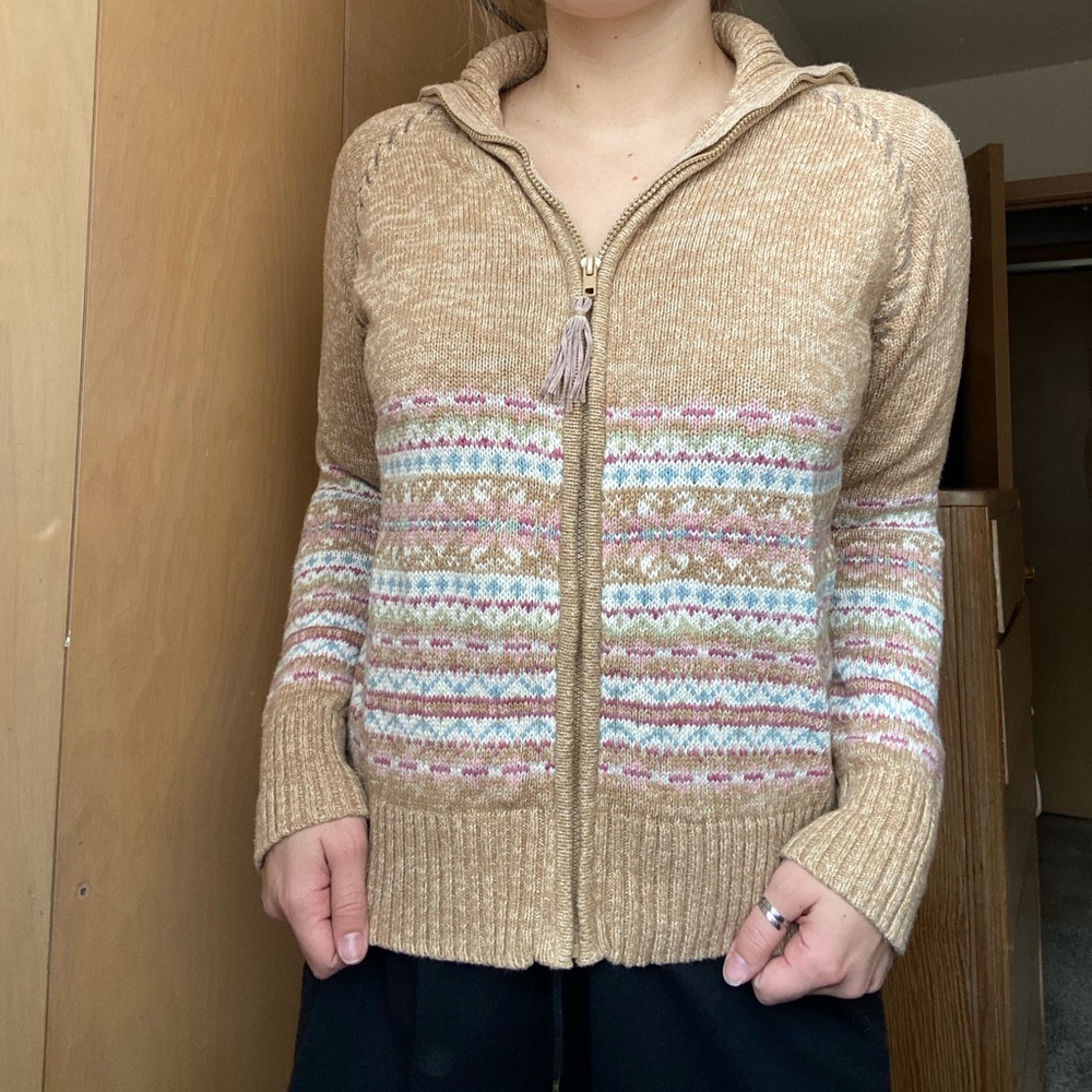 Women's Tan Patterned Sweater